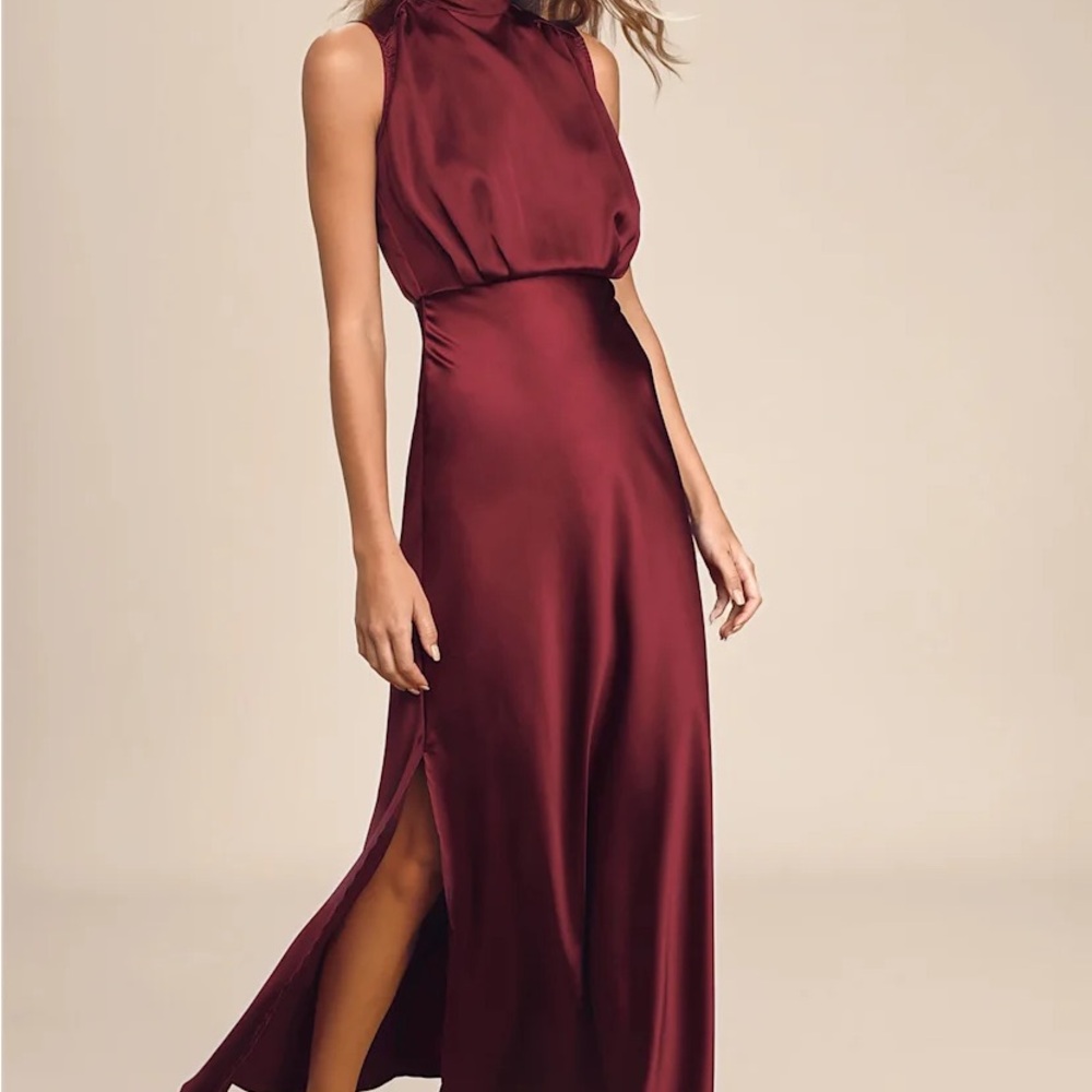 NWT Lulu's Classic Elegance Satin Maxi Dress - Picture 3 of 4